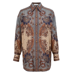 Zimmermann Ascension Manstyle Skjorte, Blue/Cream Indienne Floral